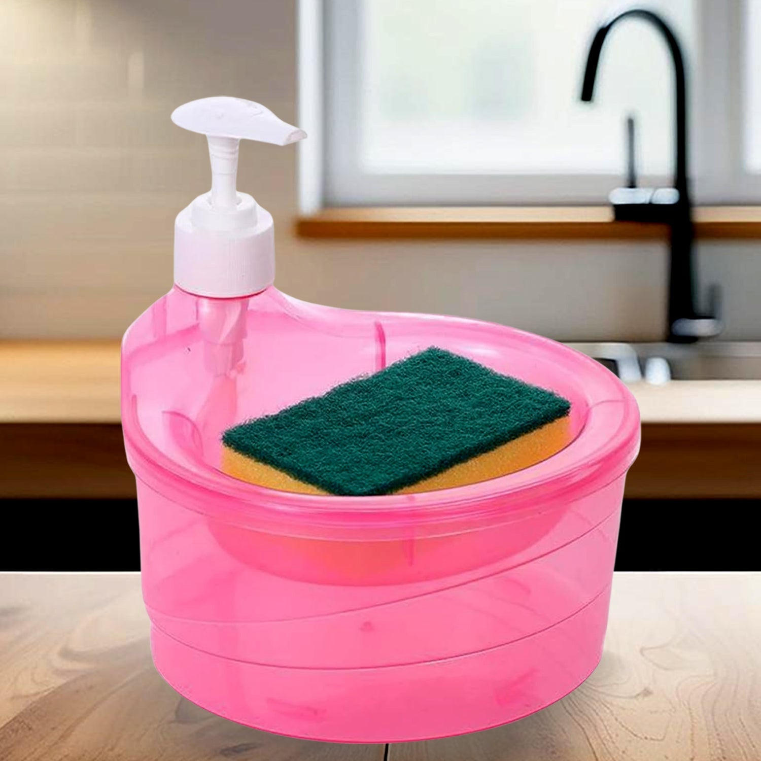 2-in-1 Double Layer Liquid Soap Dispenser with Pump & Sponge – Practical Kitchen & Hotel Sink Soap Pump Bottle (Rectangle)