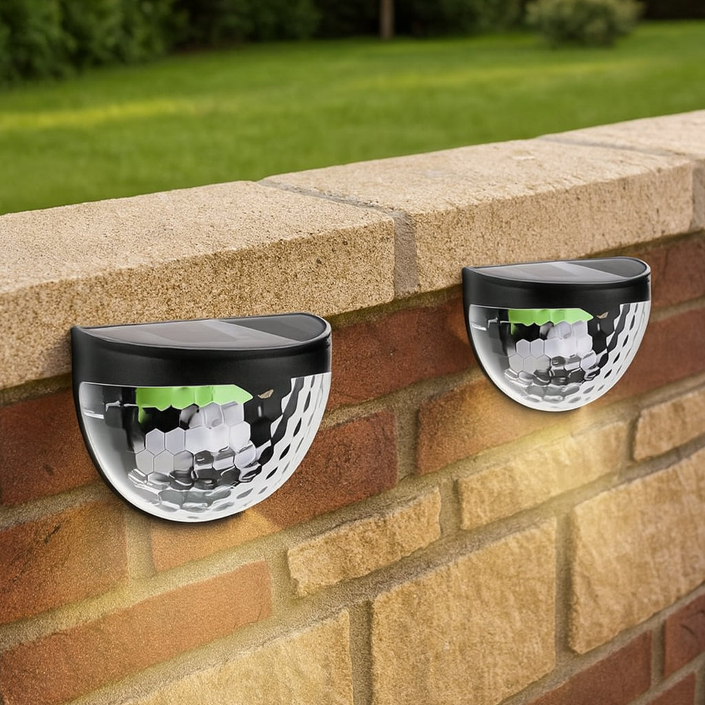 6 LED Solar Powered Wall Mount Fence Light with Honeycomb Shade Design (2 Pc Set)