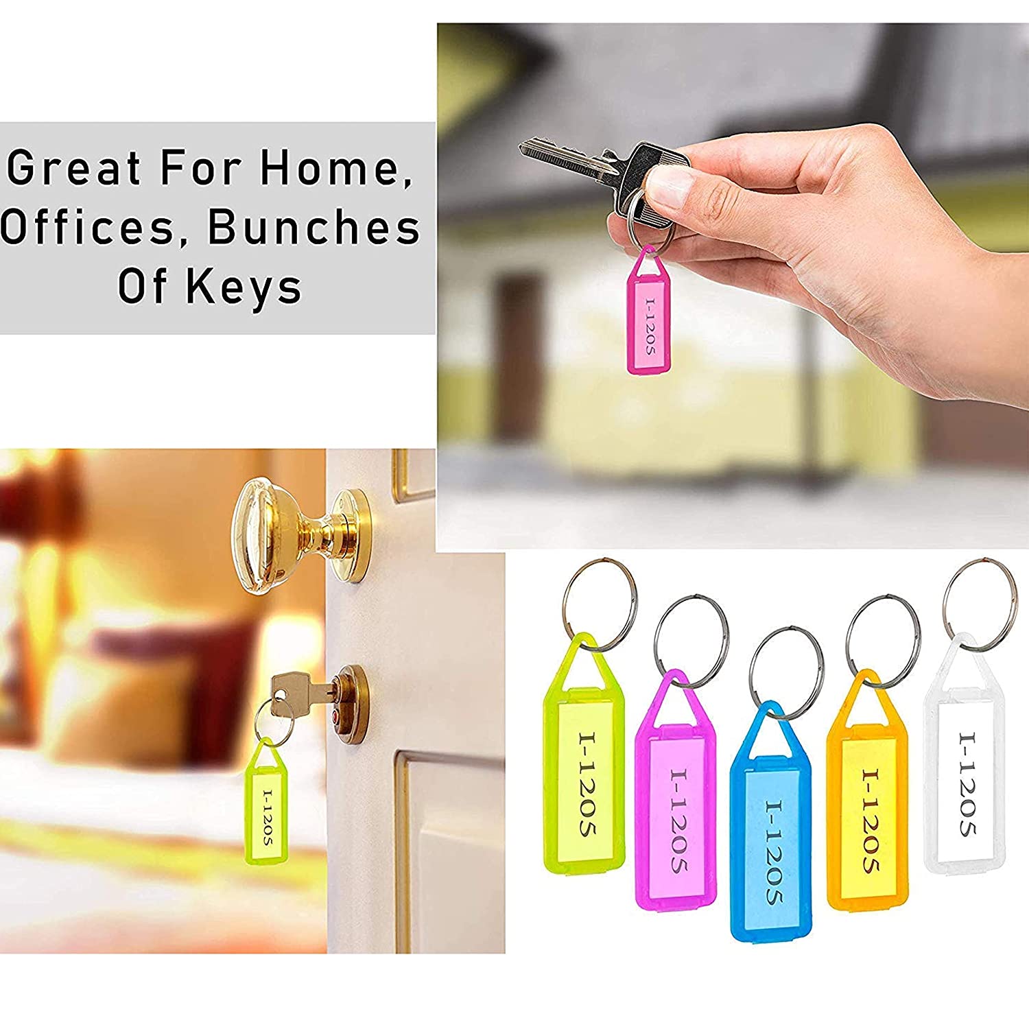 Keychain tags in a variety of colors, ideal for tagging and decoration