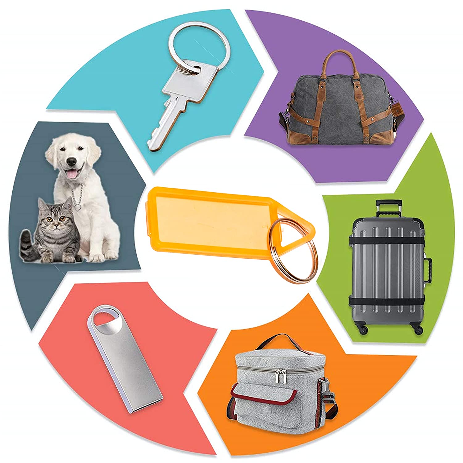 50-piece set of decorative keychain tags for organizing and labeling