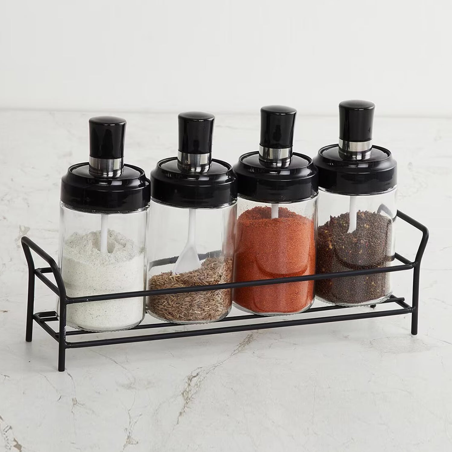 Transparent Glass Oil Dispenser 500 ML Bottle Set of 2, Spice Jar 250 ML Set of 3 (5pcs set)