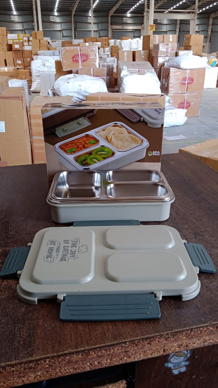 3-Compartment Stainless Steel Lunch Box (1 Pc)