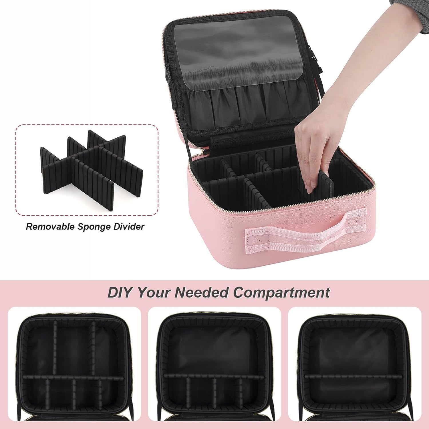 Makeup Organizer Box with LED Light – Pink & Black(1 Pc)