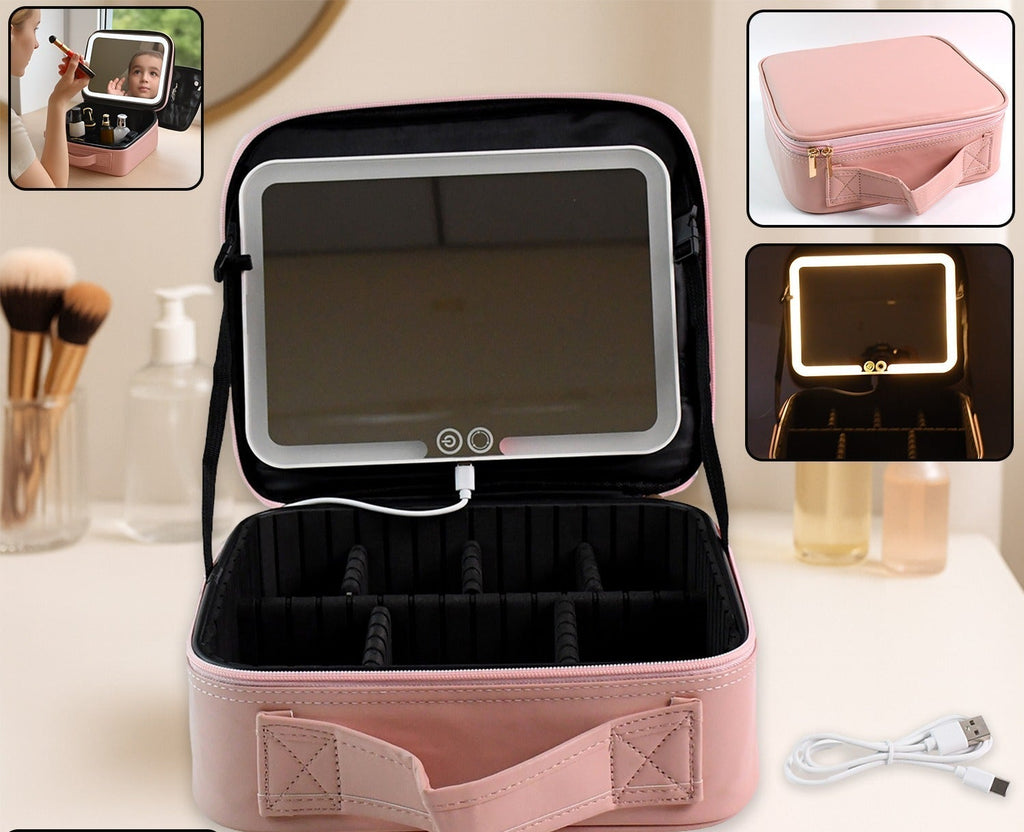 Travel Makeup Case with Lighted Mirror